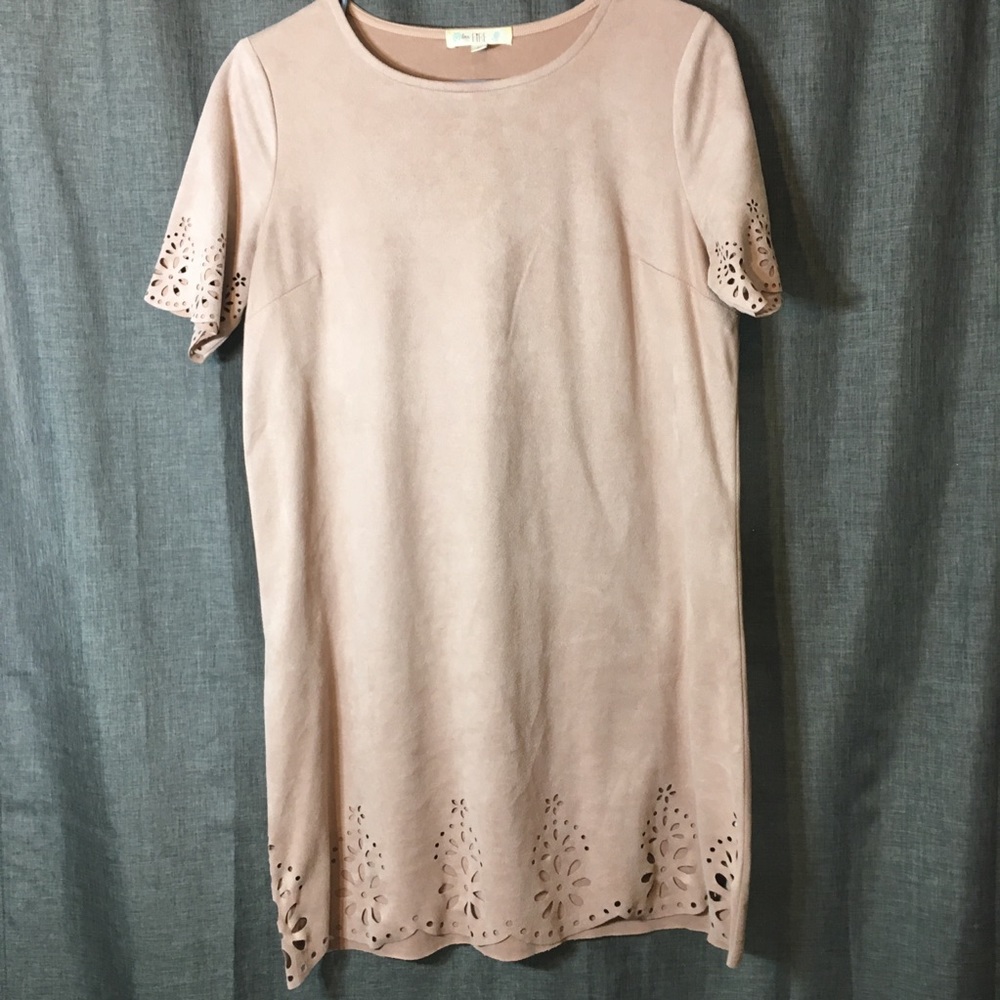 Faux Suede Scalloped Dress